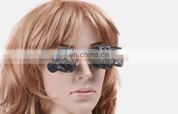 Binoculus Glasses Loupe LED Light 20X Eyewear Magnifier