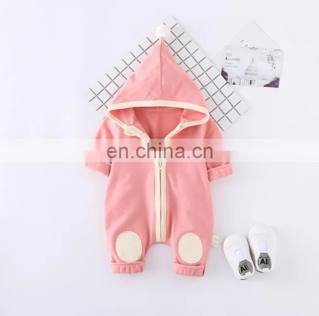 Wholesale Long Sleeve Solid Color Zipper Hoodie Autumn Winter Baby Romper