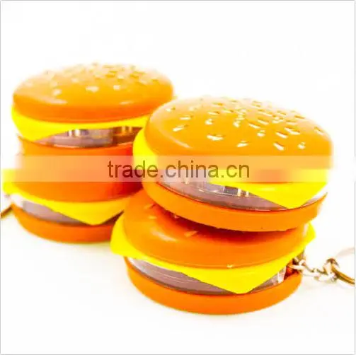 Cute Hamburger Cheese LED Flash Light Functional Keychain Key Chain Ring