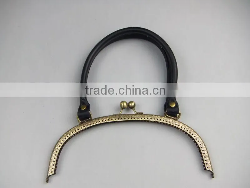 24.3*9.8cm Antique brass handbag frame metal handbags sewing frame with an elegant lock and leather handle for bag