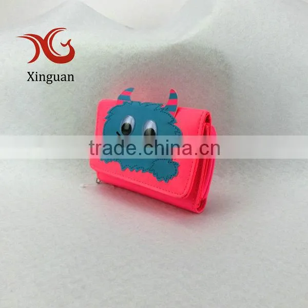 Pink PU leather women purse with cute decoration