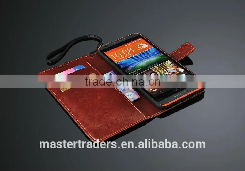 Original Fashion 64 Grain Stand Holder Wallet Flip PU Leather Case For HTC 820 MT-3099
