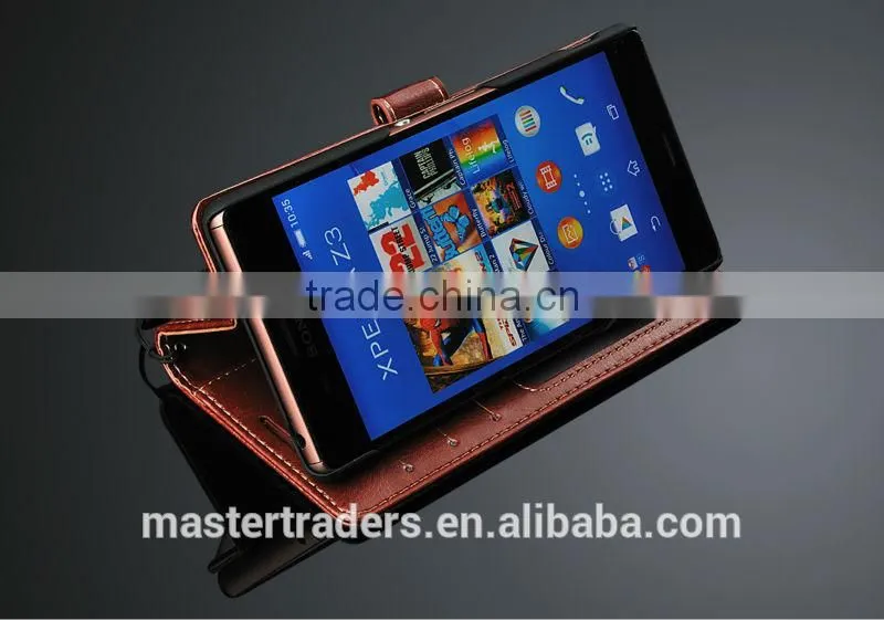 Original Fashion 64 Grain Stand Holder Wallet Flip PU Leather Case For Sony Z3 MT-3102