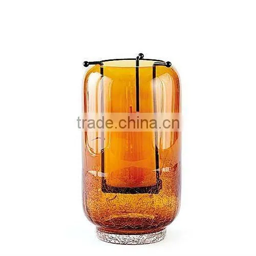 AMBER CRACKLE CANDLE VASE, SMALL SIZE