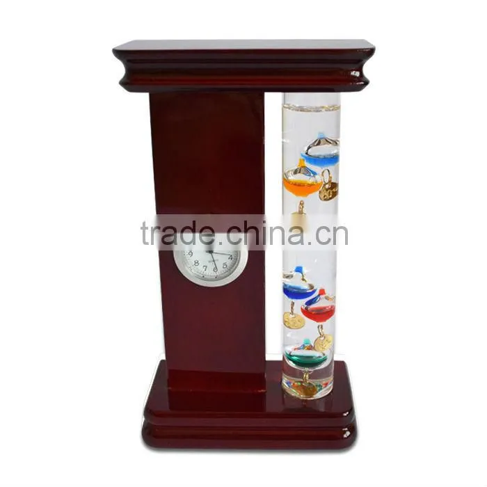 Galileo thermometer weather station; wooden weather station; traditional dial weather station