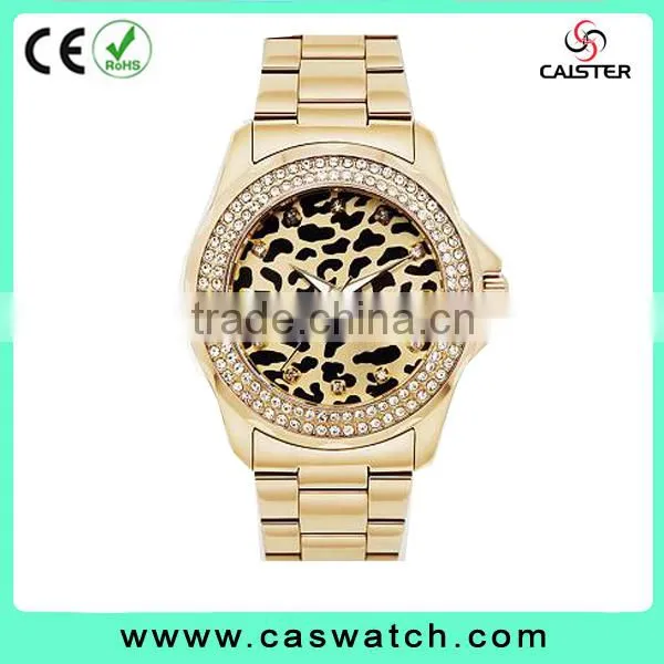 Gold plating custom leopard dial watch ladies diamonds watch