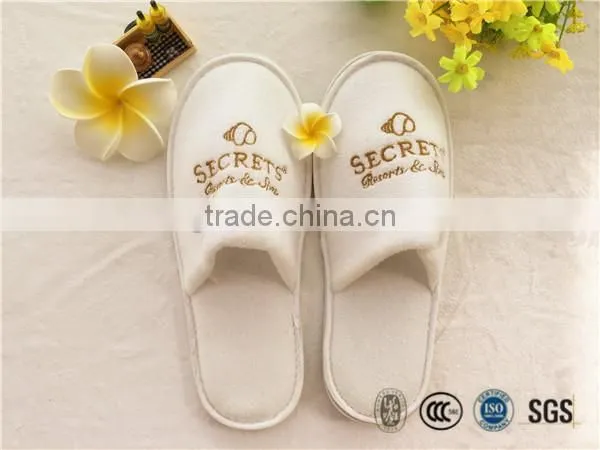 Guestroom and home terry towelling slipper closed toe with gold embroidary printing bathroom slippers