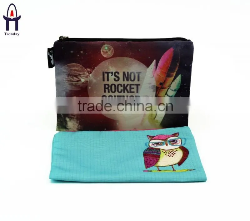 Customized printing polyester canvas cosmetic bags zipper closure makeup bags