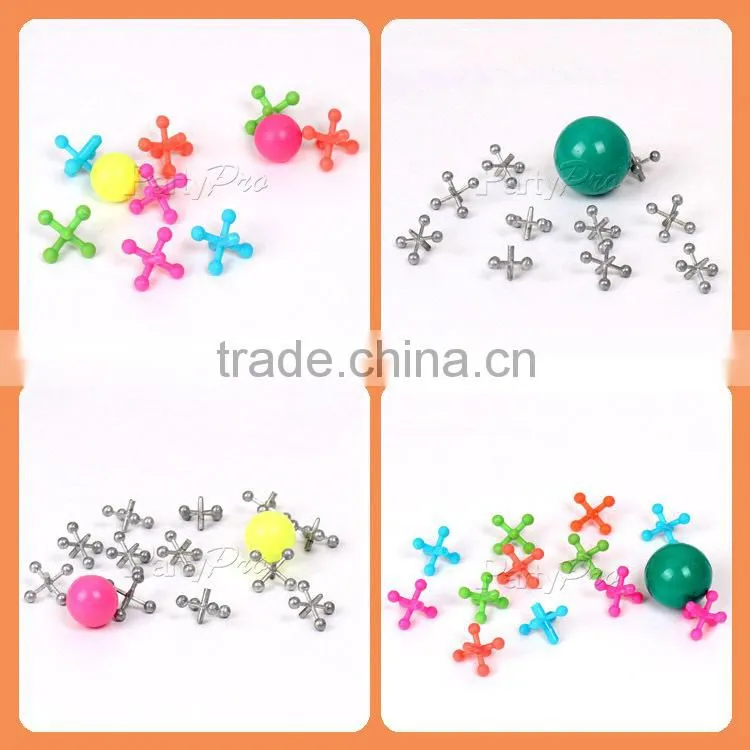 Playing Game 8 Jacks & Ball Set Plastic Jacks and Colored High Bouncing Ball