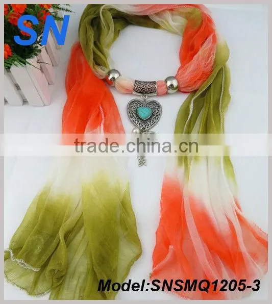 Latest fashion new design peach heart pendant scarf