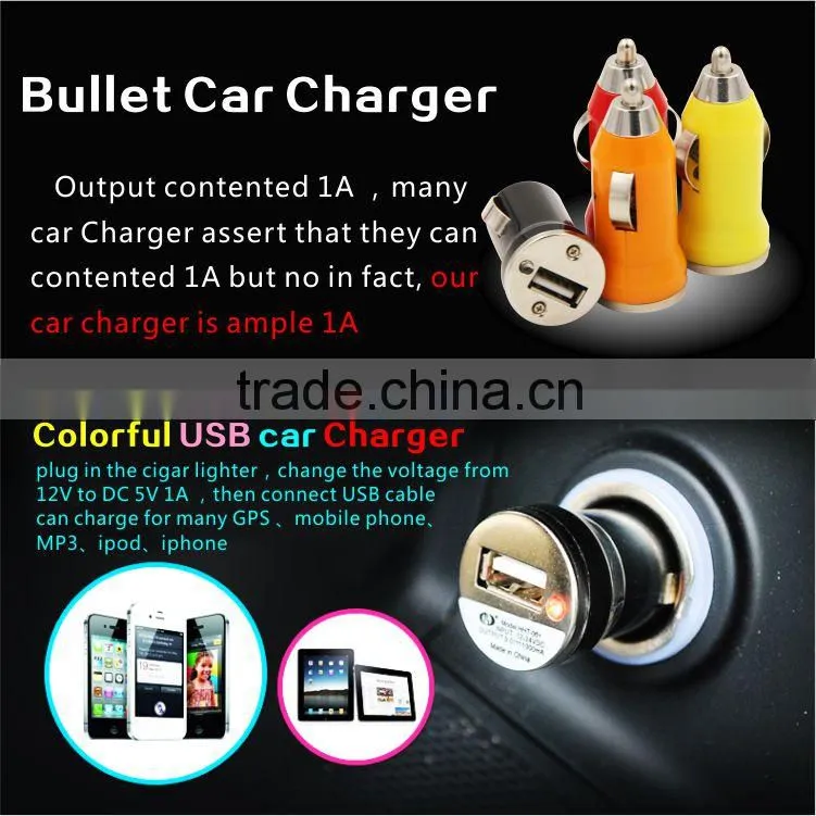 Factory Directly Offer Mini Car Charger 5V 1A one port for iphone samsung HTC,Cool Rocket Head Auto power adapter charging plug