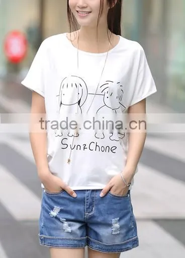 Han edition 2015 the new female T-shirt with short sleeves big yards leisure t-shirts of cartoon printed t shirt