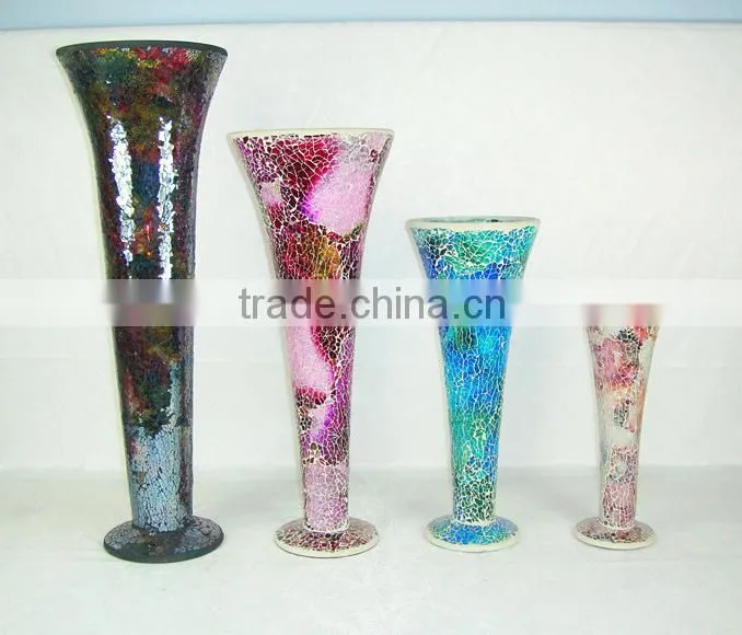 glass mosaic candle holder in red color