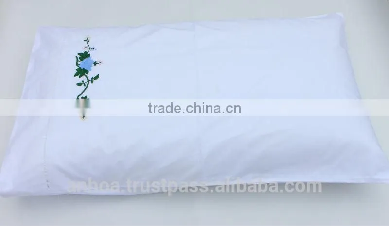 White cotton flowers embroidered hemstitched pillowcases