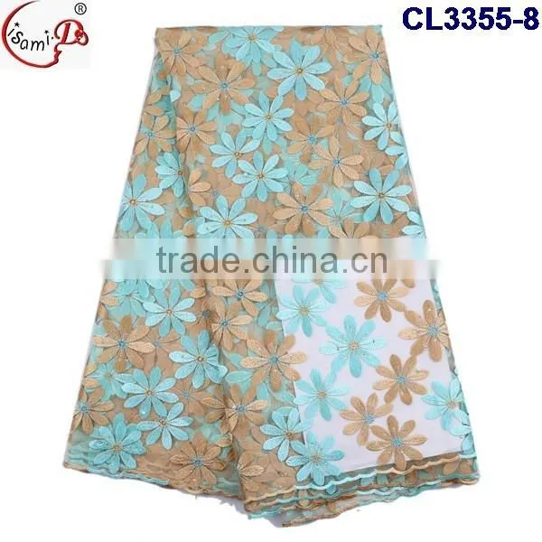 Nice lace CL3355 lovely color fancy french lace tulle lace with beads African french lace for wholesale price for women dress