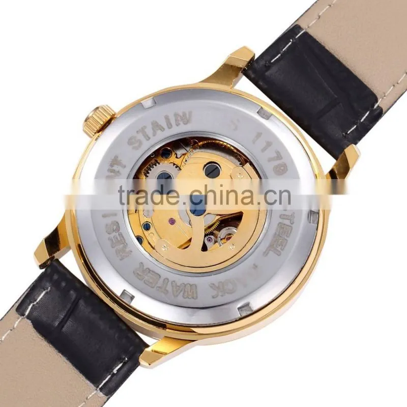Transparent Automatic watch Men's black Leather Band Mechanical Wrist Watch gold stainless steel quartz watch