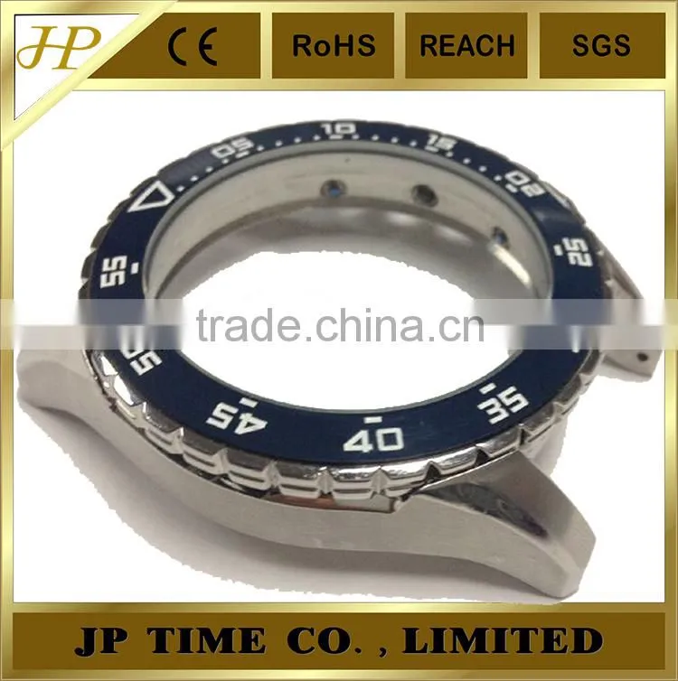 customer size OEM CNC polished stainless steel watch case 316L rotating bezel 5 ATM water resistant