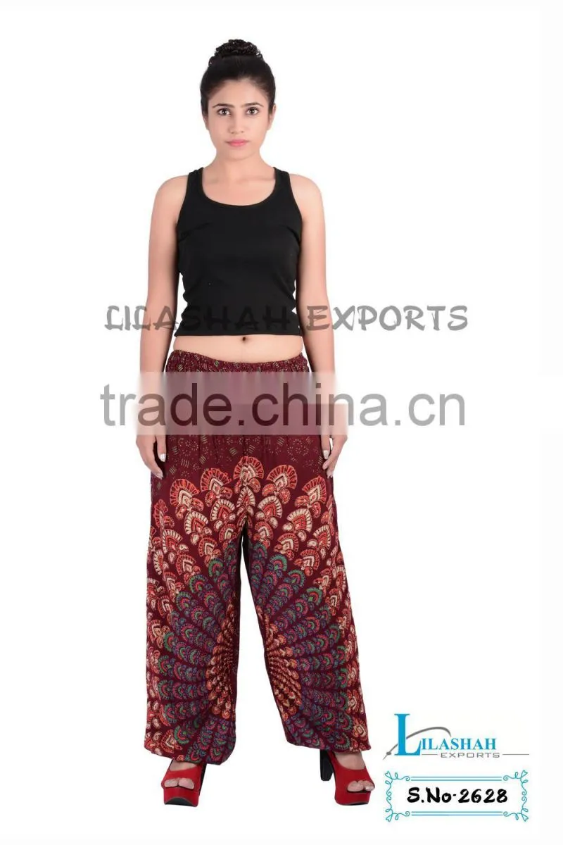 2628 Rayon Mandala pant Printed Harem Pants Supplier Vinatge Sari Patch Skirt Falds Dress Harem Pants Alibaba Trousers