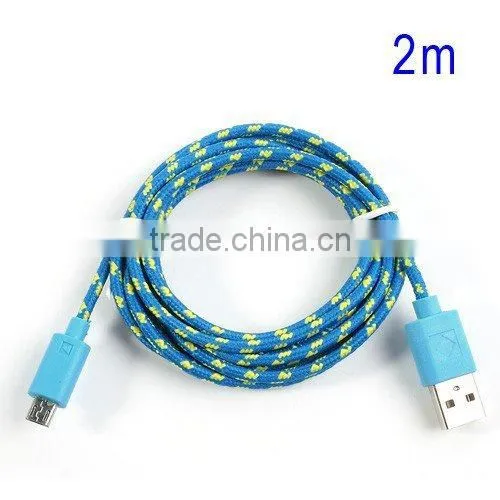 Newest Multi-color Nylon Woven Micro USB Cable Cord for Samsung, HTC, LG, Nokia and Sony