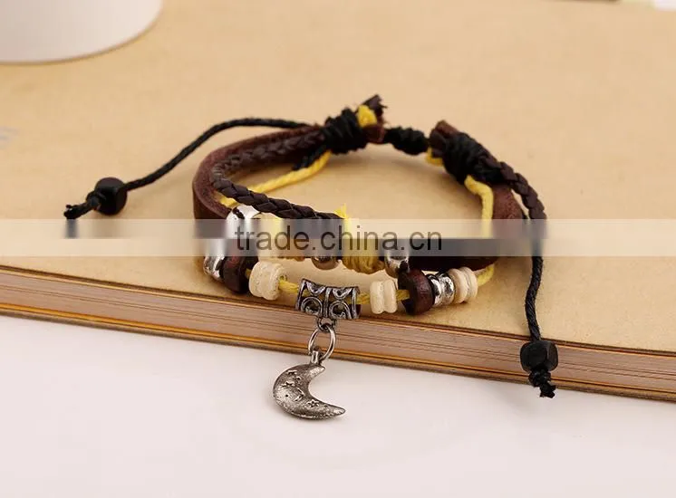moon multilayers cheap teen leather cuff bracelet