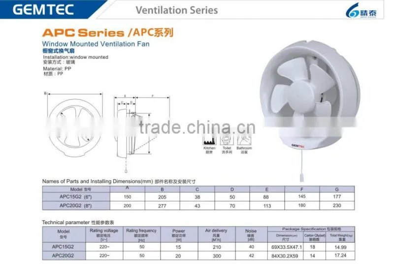 6 inch KDK style Ventilation Round Fan APC G2, with CB CE certificate