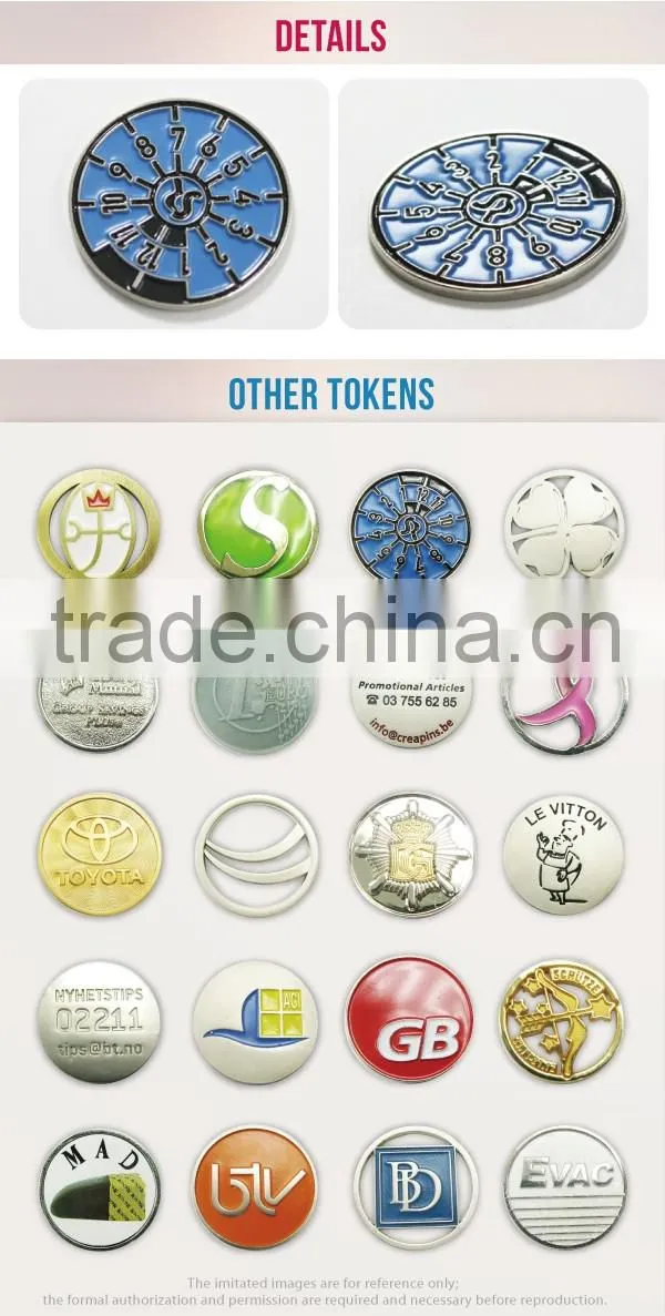 China Supplier gold nickel embossed laser oem shopping trolley token