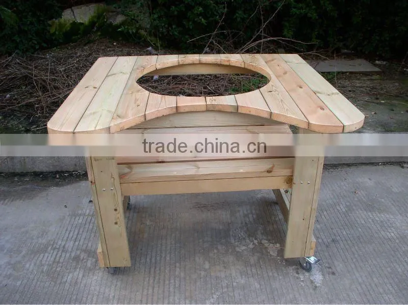 BBQ wooden movable table trolley