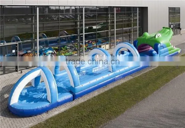 Longest inflatable water slide /lovely crocodile park/inflatable crocodile belly tunnel for outdoor game