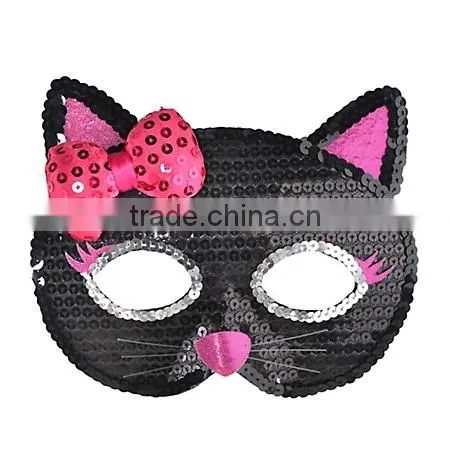 Halloween Glitter Kitten Kids Black Sequin CAT Animal Halloween Costume Fancy Dress MASK Masquerade Ball Mask