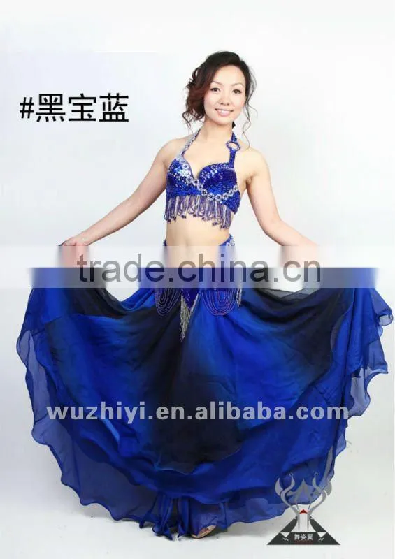 Hot Selling Blue Silk Chiffon Belly Dance Skirts for women dancers (QC6004)
