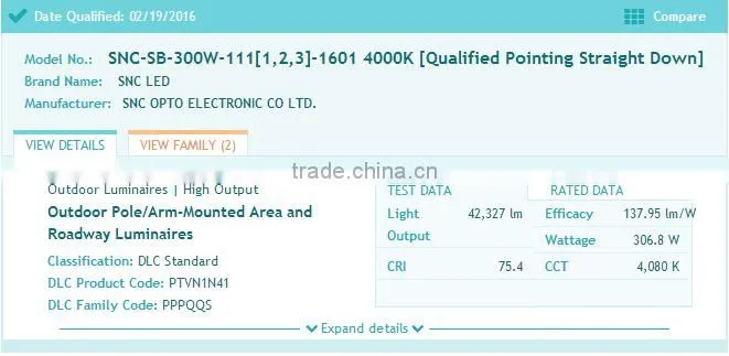 factory price dlc ul cul listed 300w led shoebox light, IP65 led street lighting