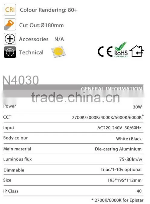ONN4030 led down light black white surface mounted downlight 30w