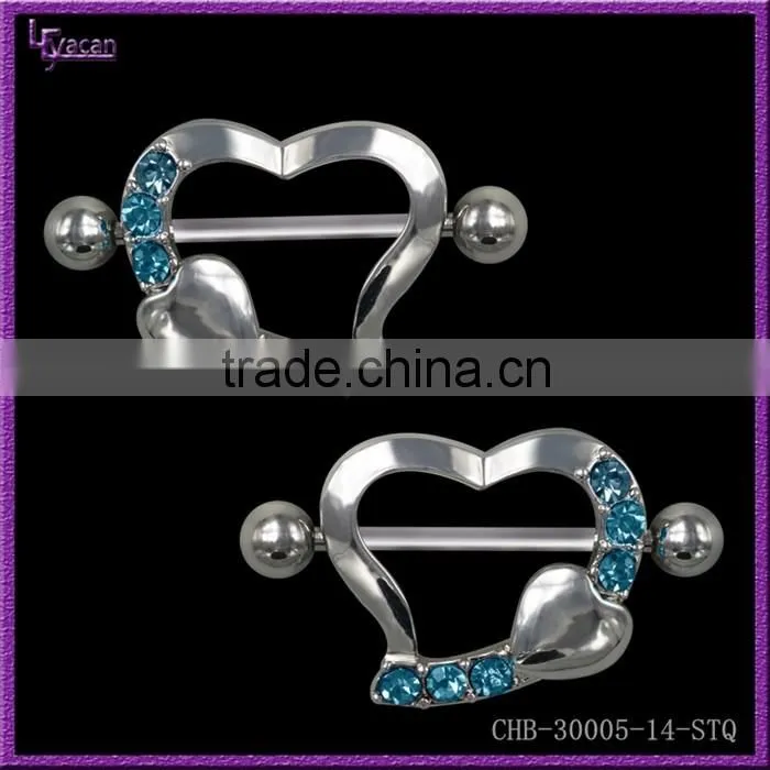 316L Pair Of Heart Shape Fake Barbell Nipple Piercing Jewelry