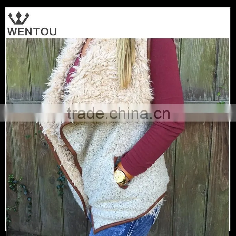 Ladies Fur Leather Trim Monogram Fur Vest