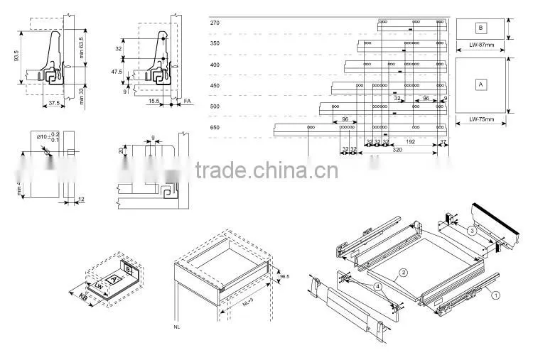 86mm tandem box solf closing drawer slides