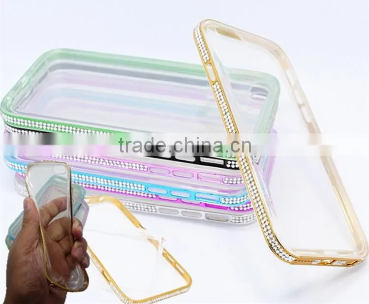 TPU back + PC frame diamond covers for iphone6, for iphone 6 case clear