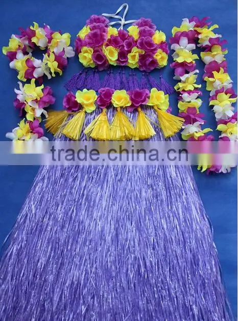 2014 new fashion hawaiian hula skirts with flower trim