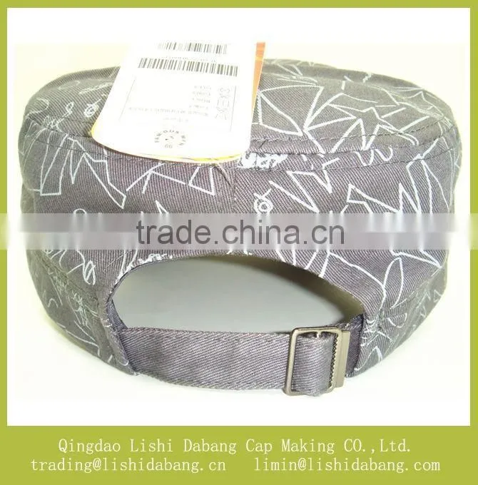 cotton twill printed army hat, scrawl flat top cap military hat