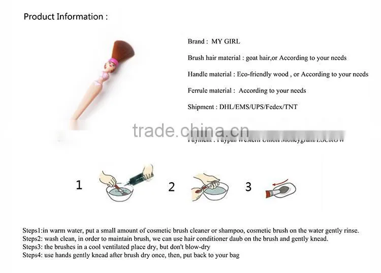 MY GIRL Free Samples Private Label Makeup Brush/High End Goat Hair Make up Brush/Wholesale Beauty body shape makeup brush