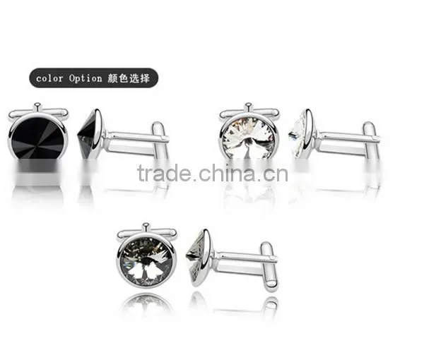 Europe high polishing cufflinks silver metal copper silver cuff link crytsal for men shirts