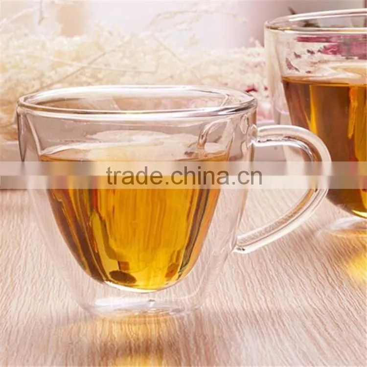 180ml/240ml creative Boronsilicon Heat resistant heart-shaped double wall glass tea cup,coffee cup