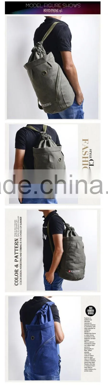 Canvas Drawstring Barrel Bag Sports Travel Backpack Bag (CAS16-006)