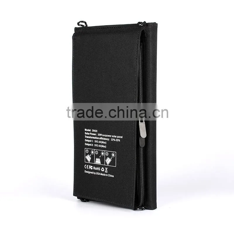 High efficiency 20W waterproof foldable solar mobile phone charger