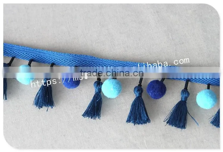 Newest design handmade 4.5cm width beaded pompom fringe wholesales