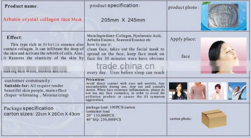 Arbutin collagen crystal facial mask