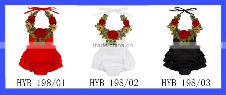 Wholesale Fashion Design Baby 3D Rose Flower Halter Bodysuit Backless Custom Made Rompers