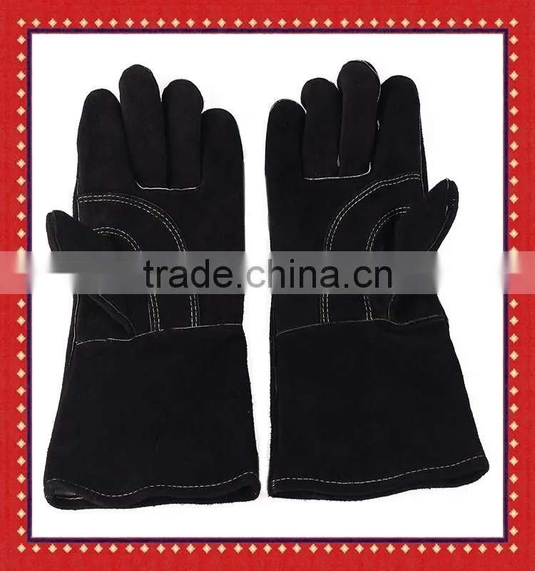 Premium Leather Gloves BBQ Grill Fireplace Cotton lining Gloves with 14Inch Extra Long Sleeve