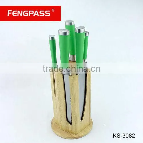 stainless steel kitchen knife set with wooden block (49-259-288)