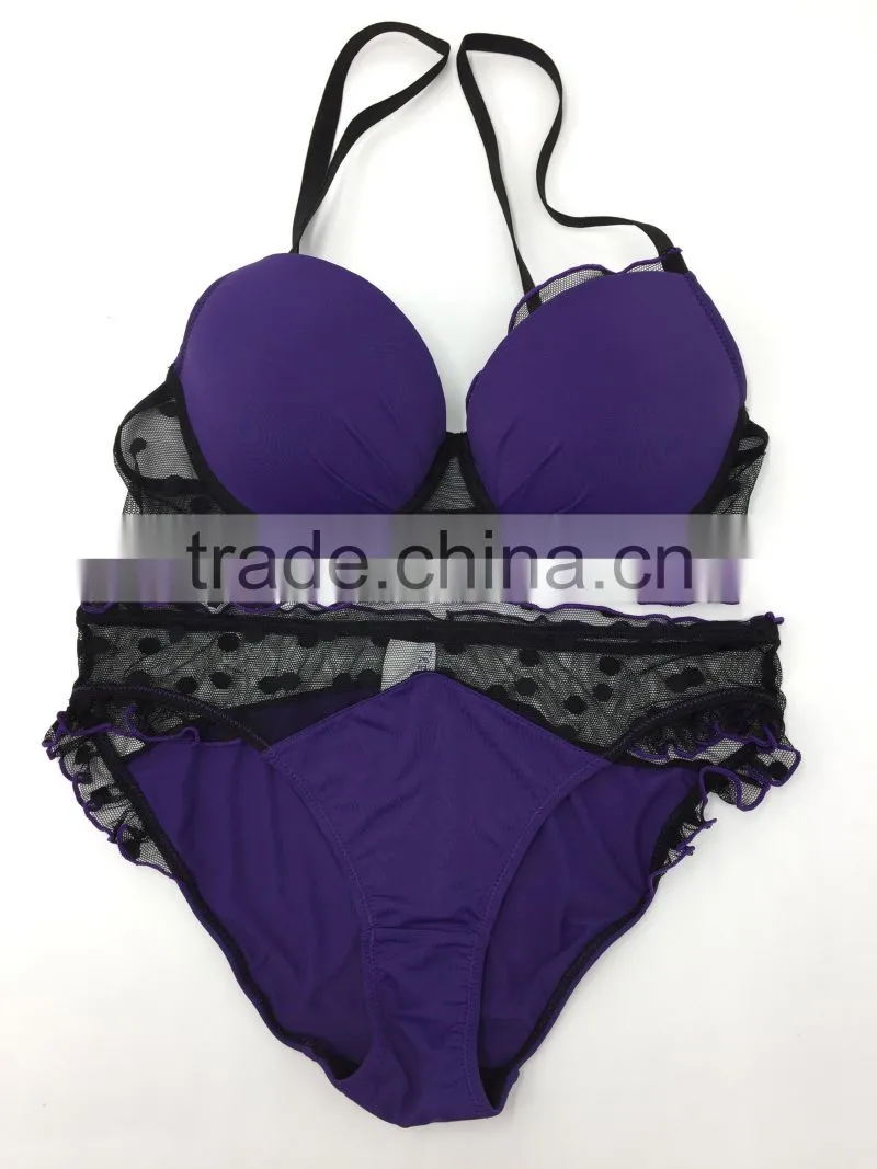 Sexy Purple bra set with Transparent Lace Purple Underwear and panties for women