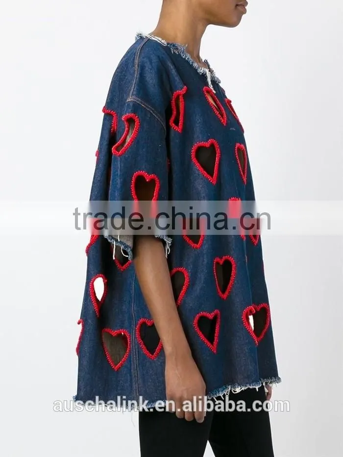 100% cotton lady denim fashionable t-shirt cutting patterns